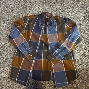 GAP Men's Casual Plaid Shirt - Navy and Brown